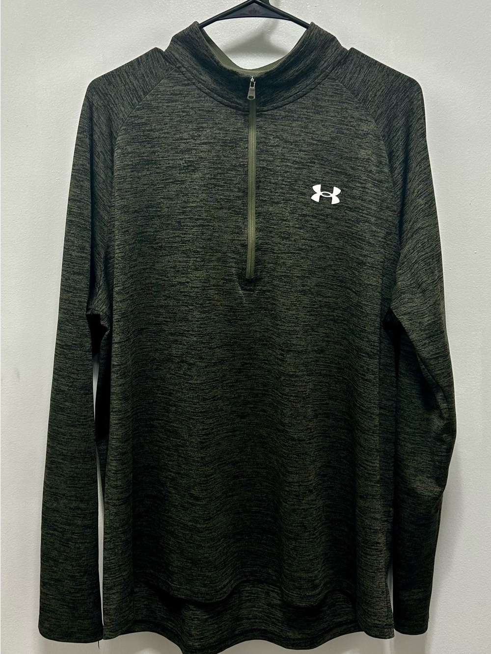 Under Armour Olive Green and Black Heathered Half-Zip Pullover
